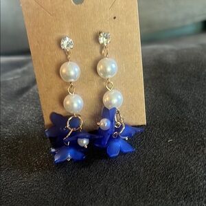 Elegant Blue and Pearl Drop Earrings